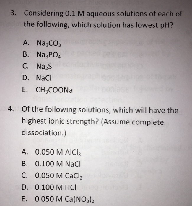 Solved 3. Considering 0.1 M aqueous solutions of each of the