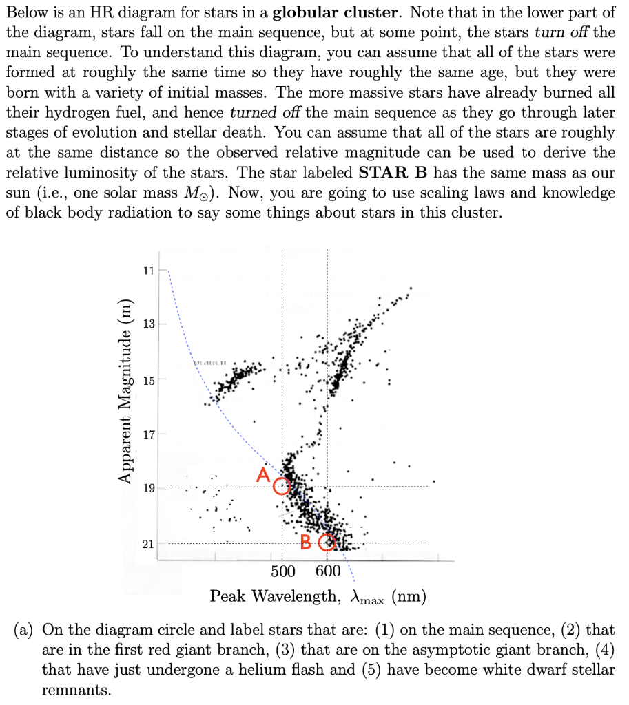 Solved the diagram, stars fall on the main sequence, but at | Chegg.com