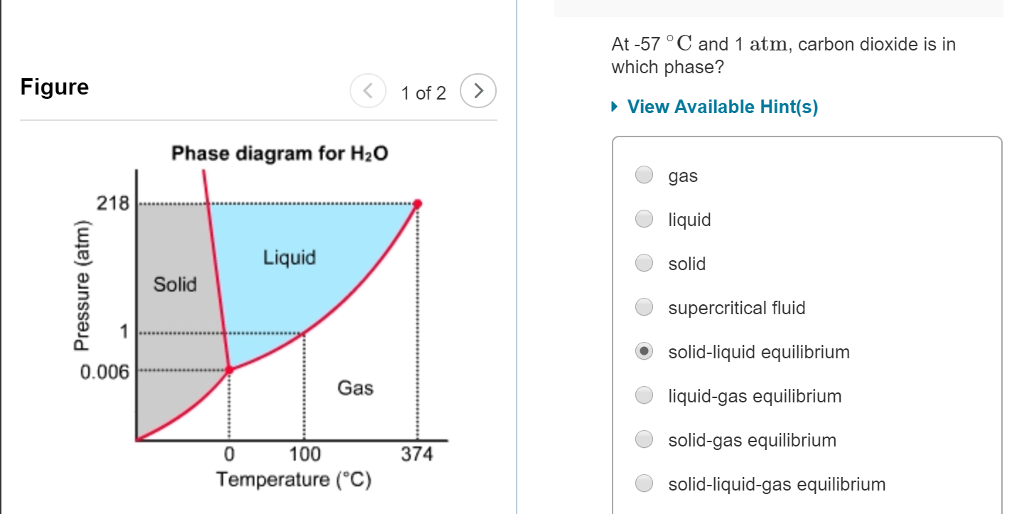 Solved At 57 °C and 1 atm, carbon dioxide is in which