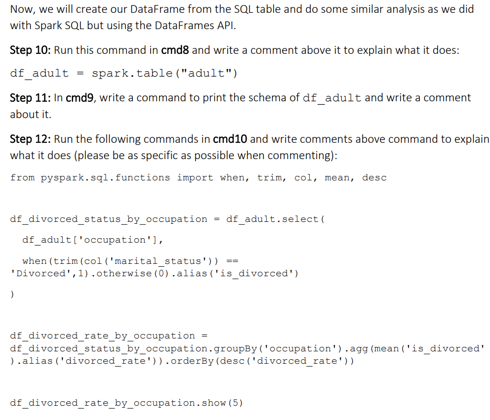Solved Now, we will create our DataFrame from the SQL table | Chegg.com