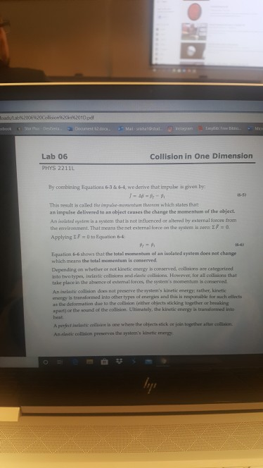 Lab 06 Phys 2211l Collision In One Dimensio Post Lab 