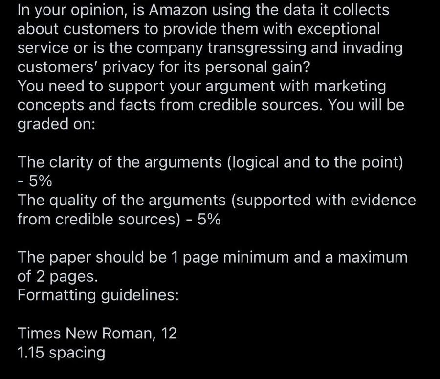 Solved In Your Opinion, Is Amazon Using The Data It Collects | Chegg.com