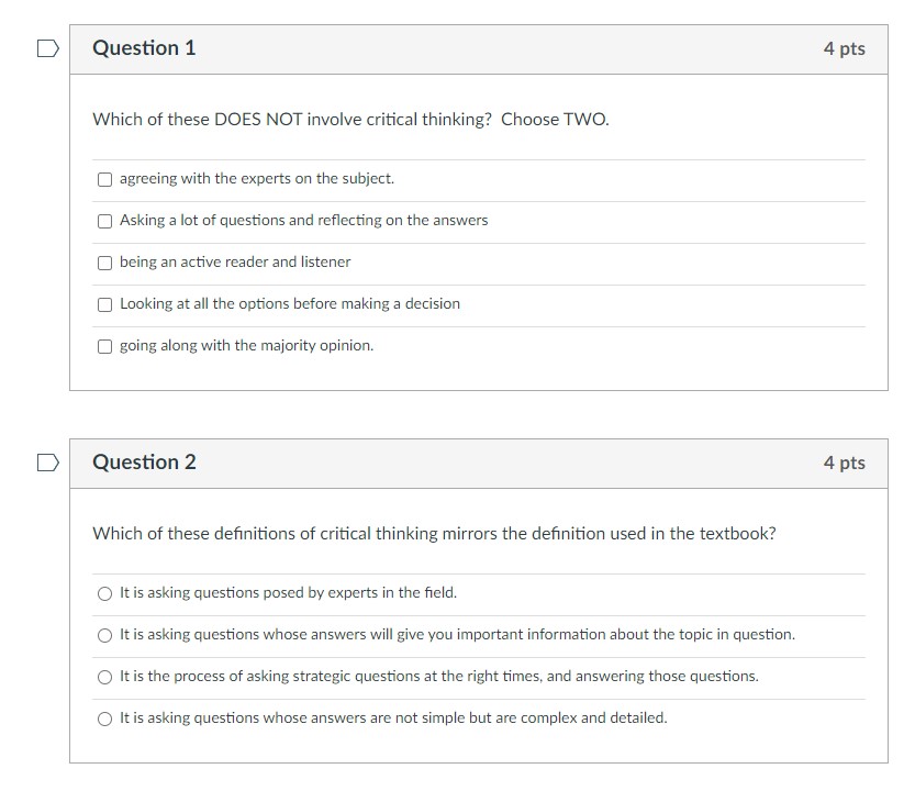 critical thinking does not involve which of the following questions