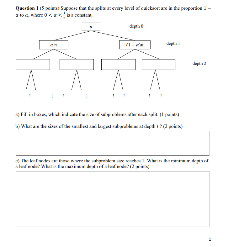 Solved Question 1 (5 points) Suppose that the splits at | Chegg.com
