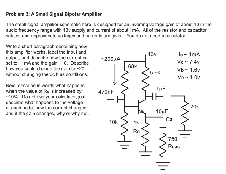 Solved Problem 3: A Small Signal Bipolar Amplifier The small | Chegg.com