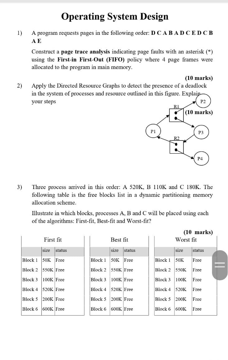 Solved Operating System Design 1) A program requests pages | Chegg.com