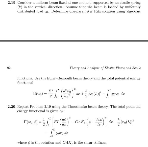 Repeat Problem 2.19 using the Timoshenko beam theory. | Chegg.com