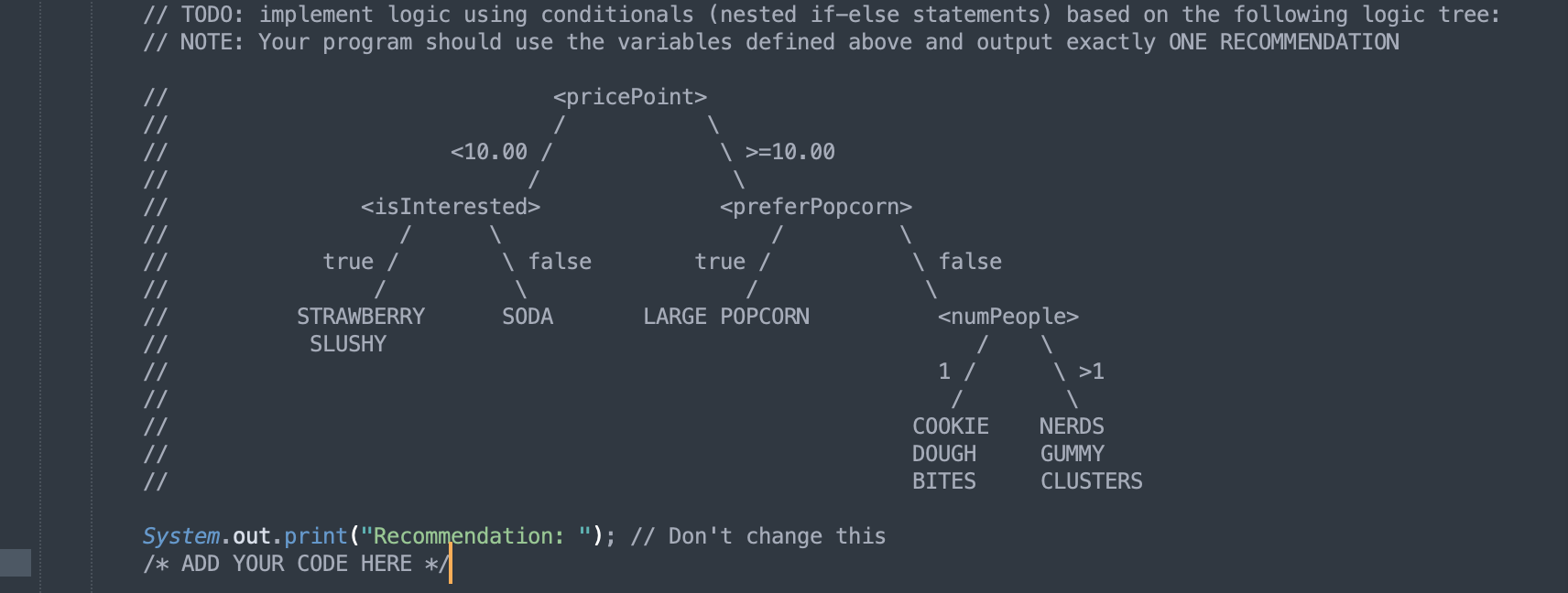 TODO: implement logic using conditionals (nested | Chegg.com