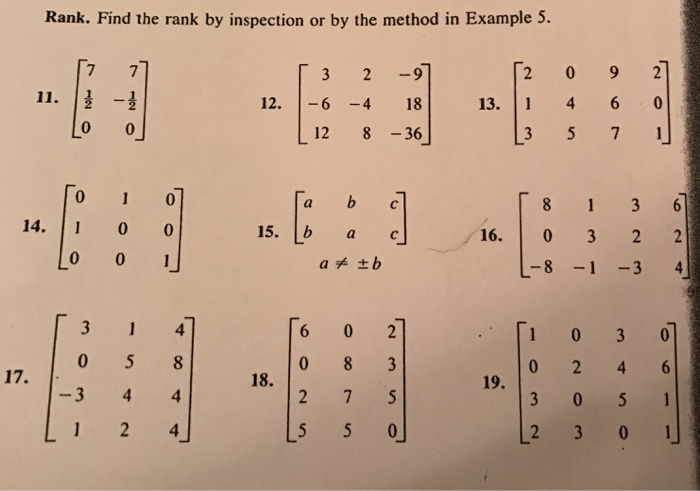 Solved Find the rank by inspection or by the method in | Chegg.com