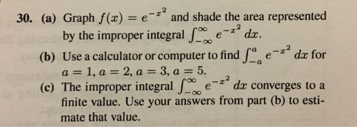 Solved 2 30. (a) Graph f(x) = e-r and shade the area | Chegg.com