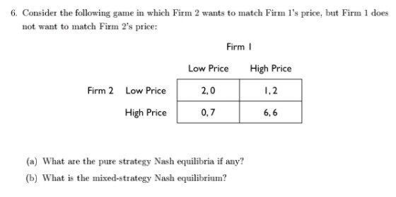 Solved 6. Consider the following game in which Firm 2 wants | Chegg.com