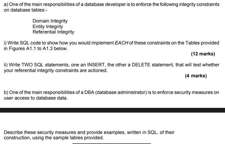 a) One of the main responsibilities of a database | Chegg.com