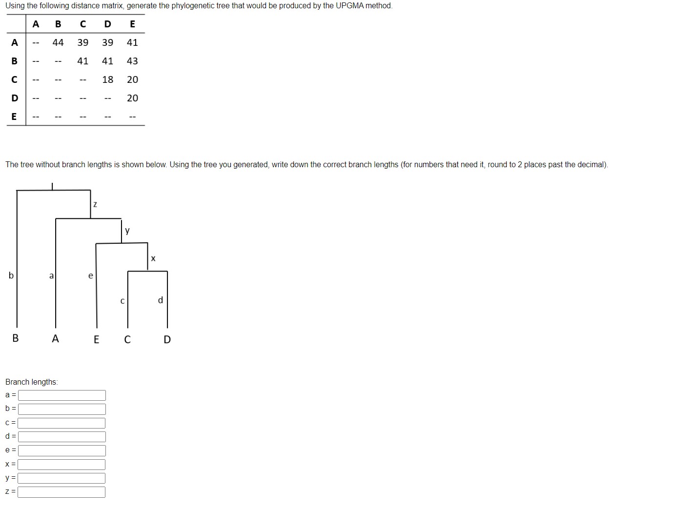Solved Using the following distance matrix, generate the | Chegg.com