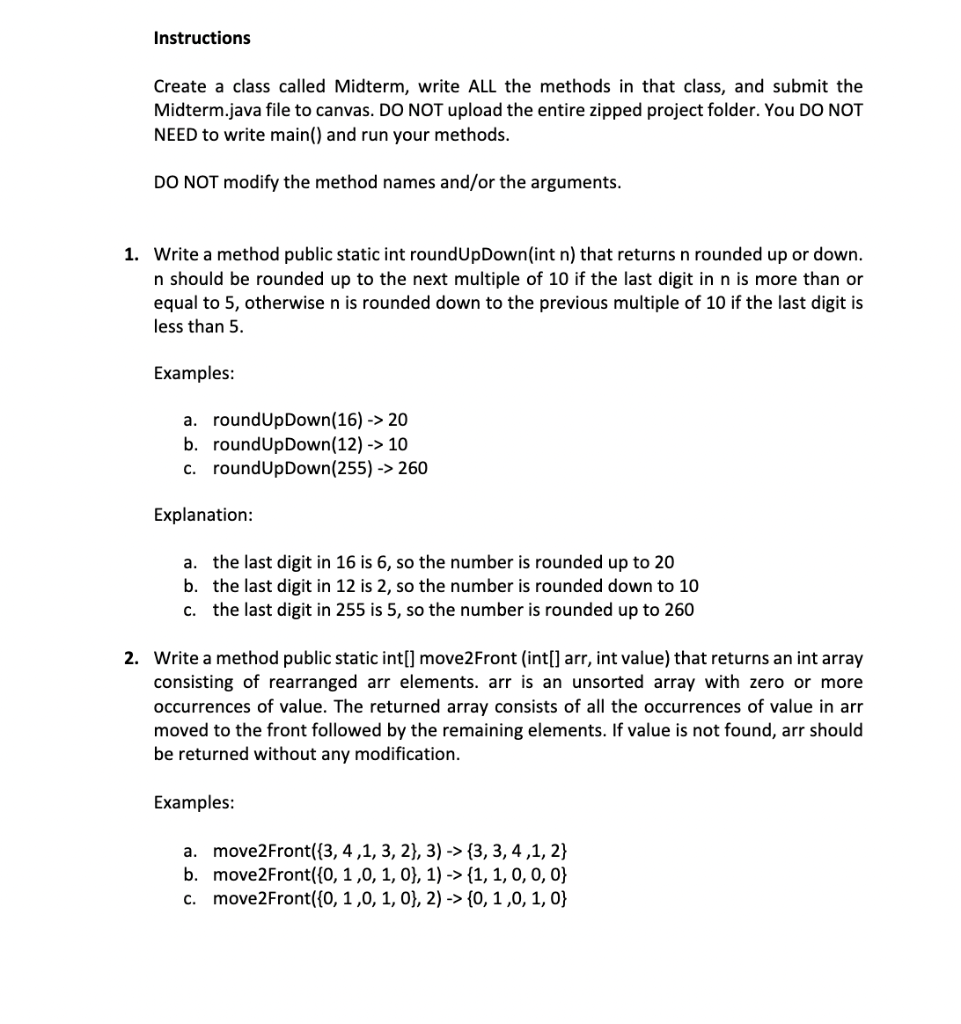 Solved Instructions Create a class called Midterm, write ALL | Chegg.com