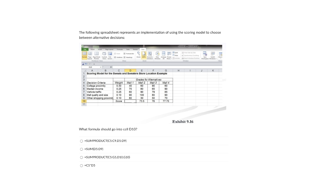 Solved The following spreadsheet represents an | Chegg.com