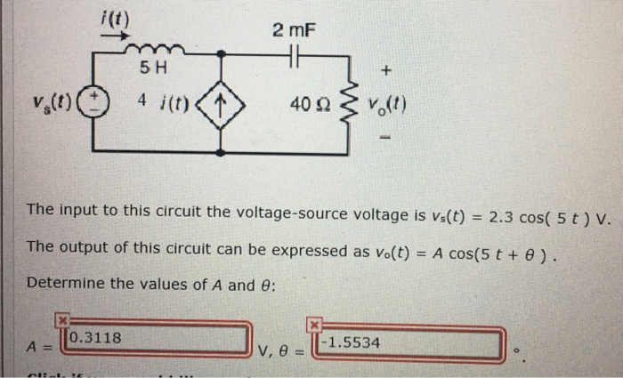 Solved i(t) 2 mF 5 H The input to this circuit the | Chegg.com