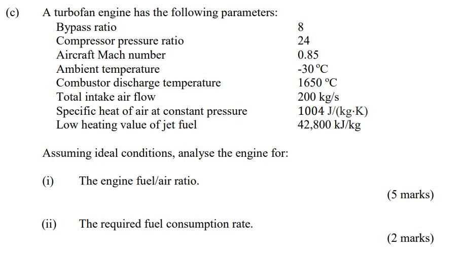 Solved A Turbofan Engine Has The Following Parameters: | Chegg.com