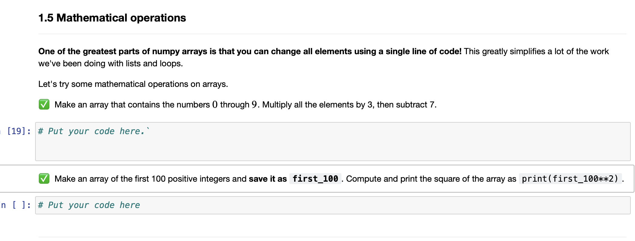 Solved 1.5 Mathematical operations One of the greatest parts | Chegg.com
