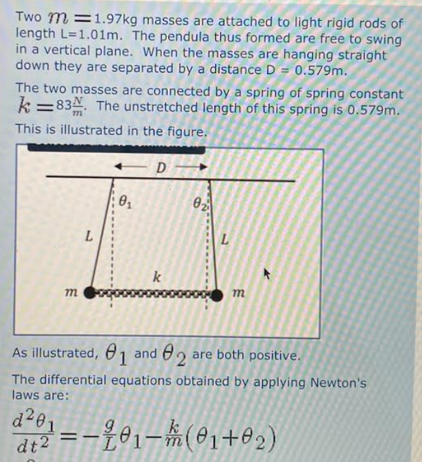 Solved Two m=1.97kg masses are attached to light rigid rods | Chegg.com