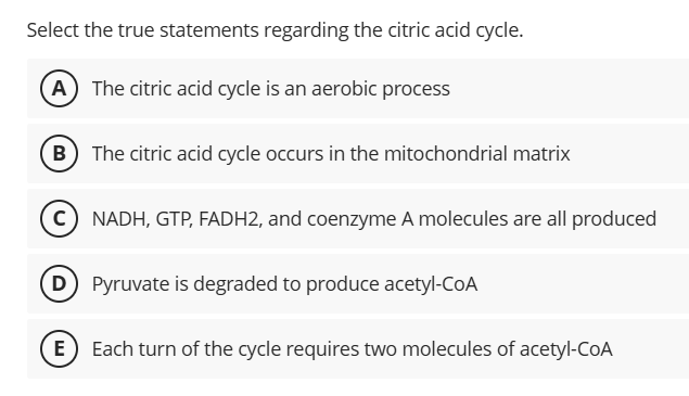 Solved Select the true statements regarding the citric acid | Chegg.com