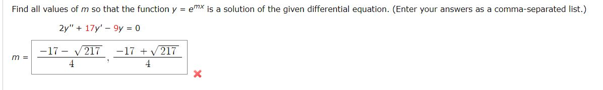 Solved Find All Values Of M So That The Function Y Emx Is Chegg Com