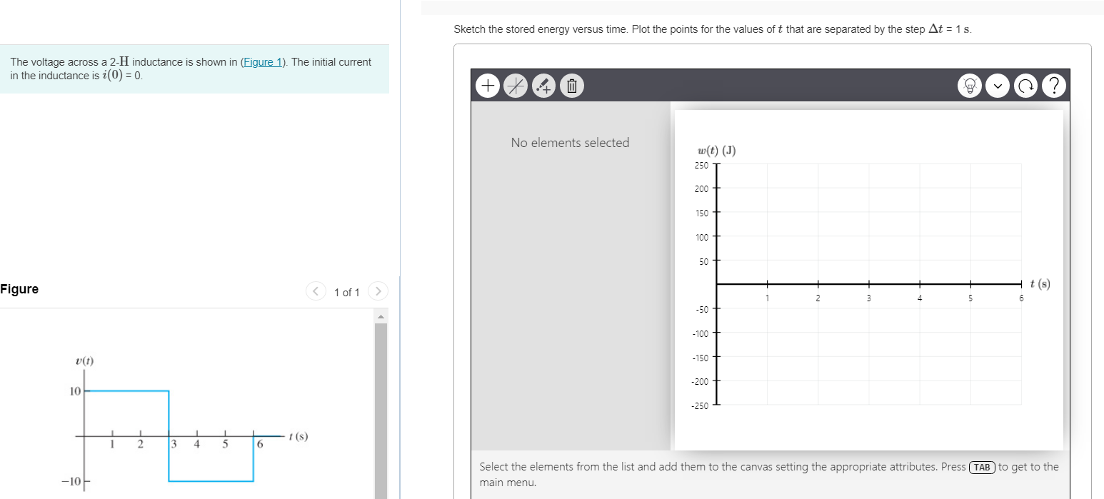 Sketch the stored energy versus time. Plot the points for the values of \( t \) that are separated by the step \( \Delta t=1