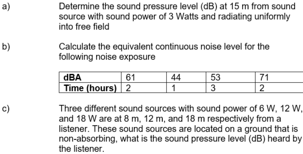 Solved a) Determine the sound pressure level (dB) at 15 m | Chegg.com