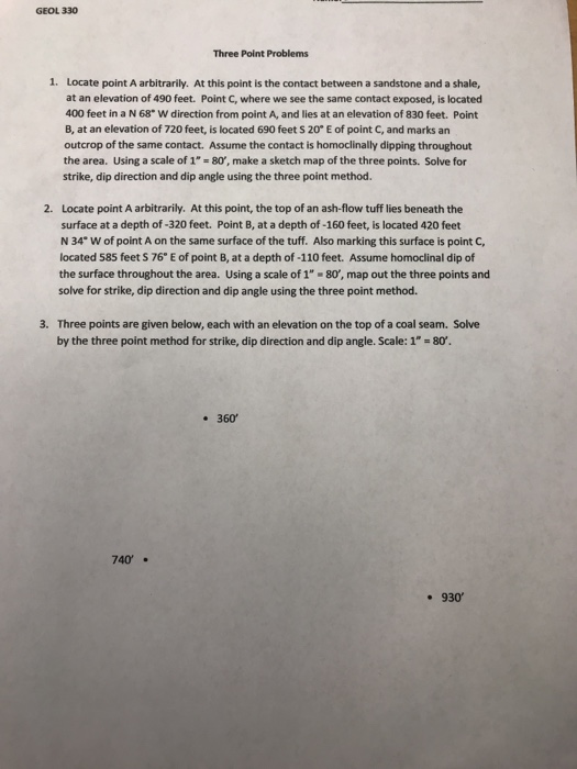 Solved GEOL 330 Three Point Problems 1. Locate point A | Chegg.com