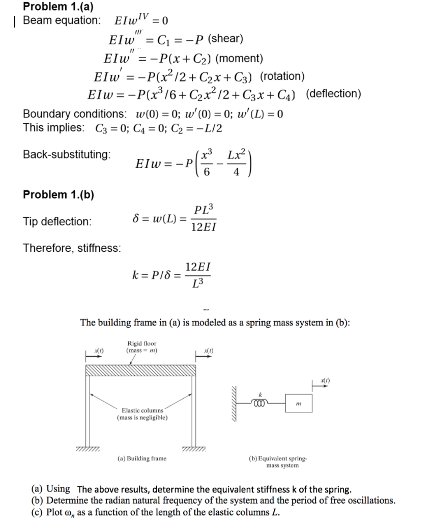 Solved Problem 1.(a) | Beam equation: Elw1v = 0 ElwC1-P | Chegg.com