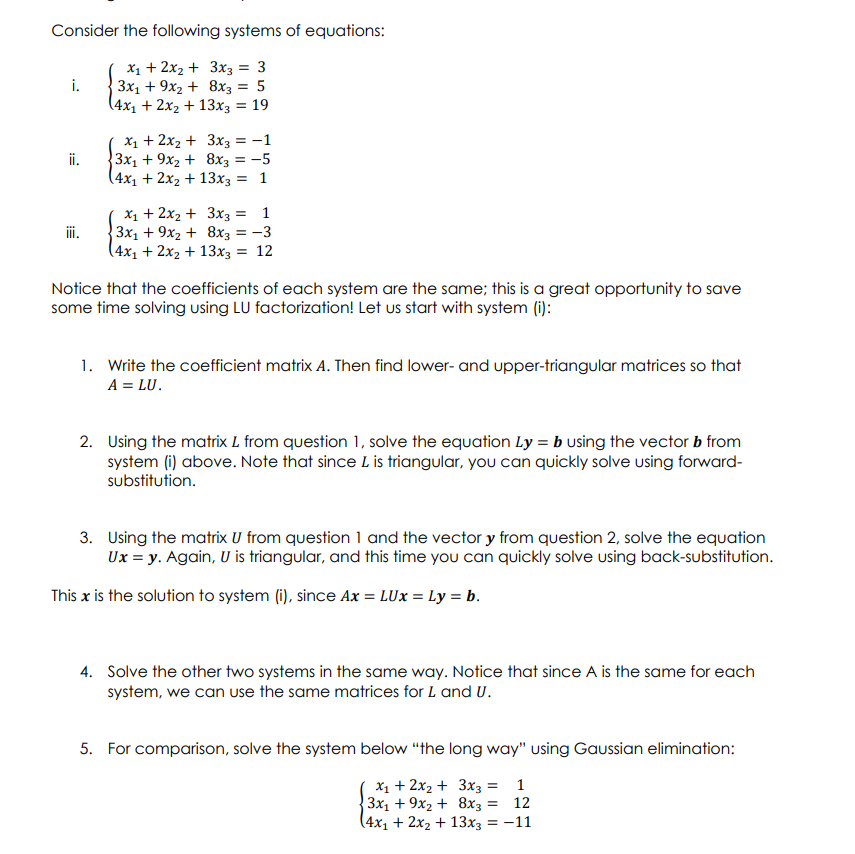 Solved Consider the following systems of equations: i. X1 + | Chegg.com