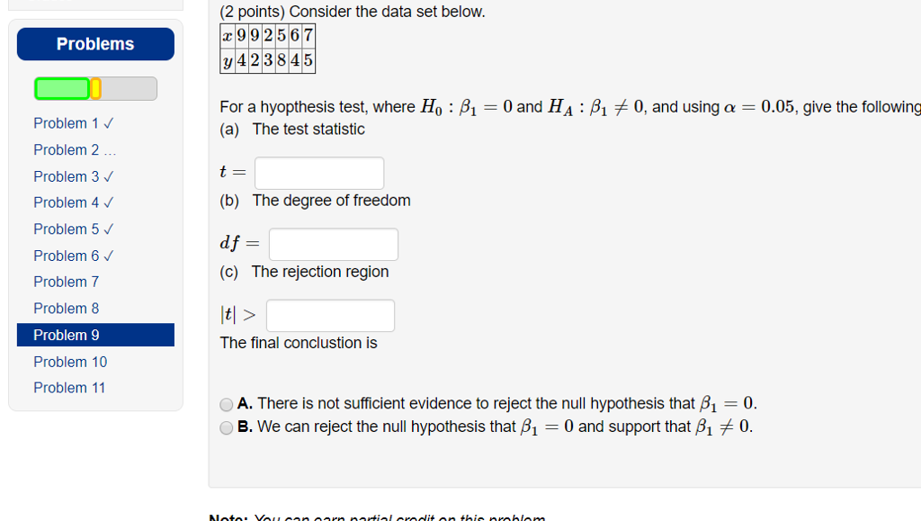 Solved (2 points) Consider the data set below. 992567 y 42 3 | Chegg.com