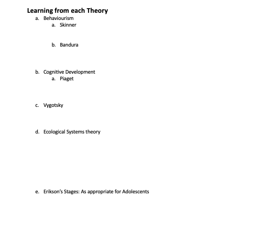 Solved Learning from each Theory a. Behaviourism a. Skinner