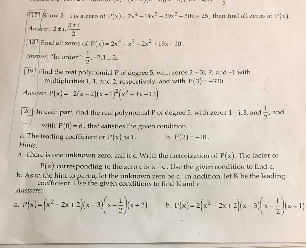 Solved R I 10 2 17 Show 2 I Is A Zero Of Chegg Com