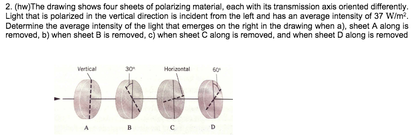 Solved 2. (hw)The drawing shows four sheets of polarizing | Chegg.com