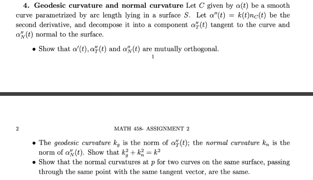 4. Geodesic curvature and normal curvature Let C | Chegg.com