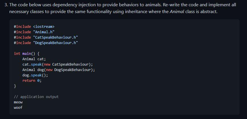 Solved 3. The code below uses dependency injection to | Chegg.com