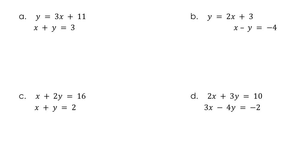 Solved A B Y 3x 11 X Y 3 Y 2x 3 X Y 4 C Chegg Com