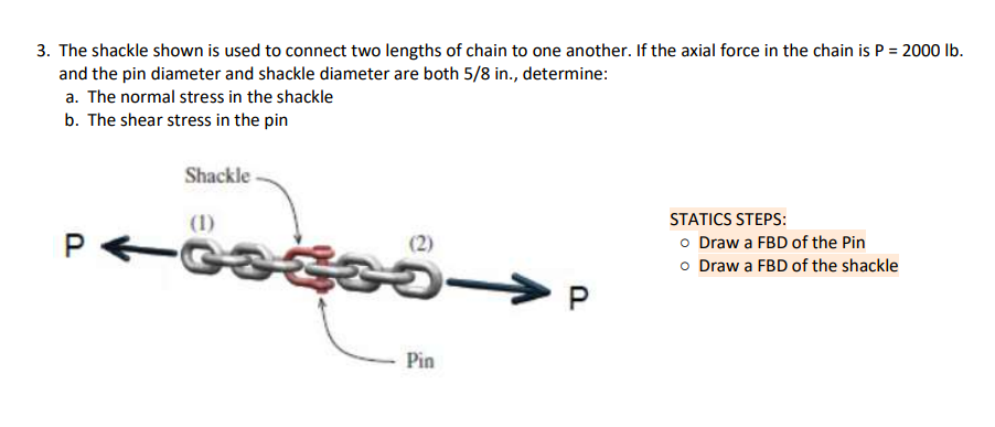 Solved 3. The shackle shown is used to connect two lengths | Chegg.com