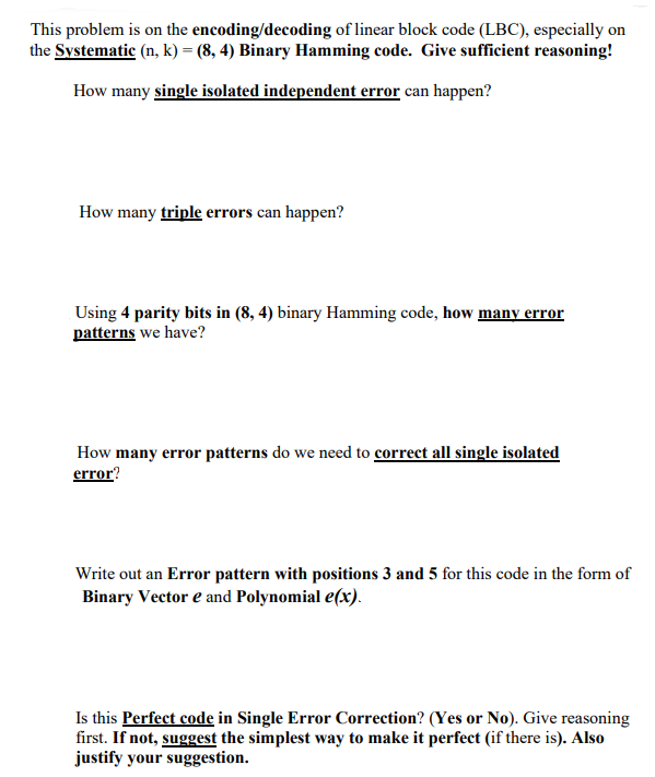 This problem is on the encoding/decoding of linear | Chegg.com
