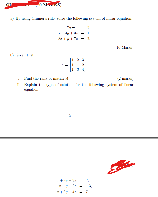 Solved Ql 20 Maks A By Using Cramer S Rule Solve The F Chegg Com