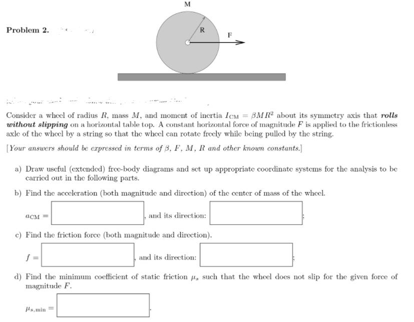 Solved M Problem 2. R Consider a wheel of radius R, mass M, | Chegg.com