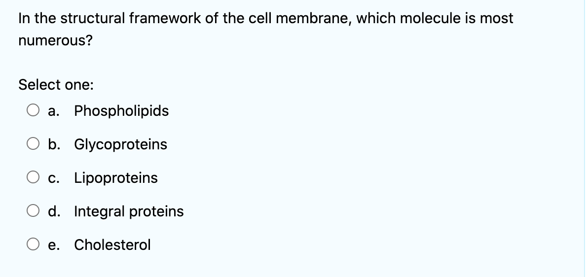 Solved In the structural framework of the cell membrane, | Chegg.com