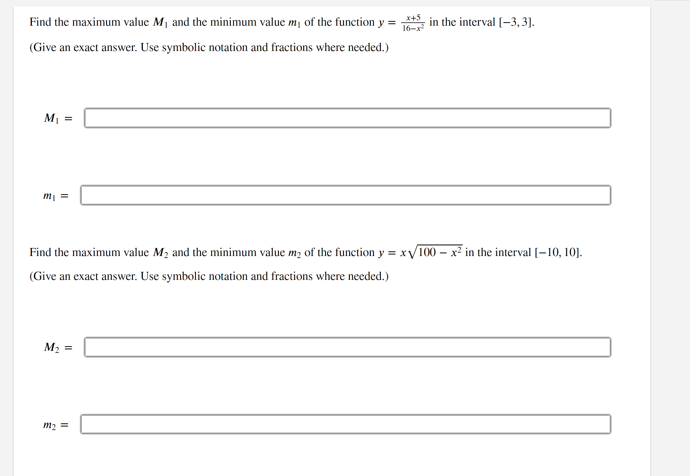 Solved Find the maximum value M1 and the minimum value m1 of | Chegg.com