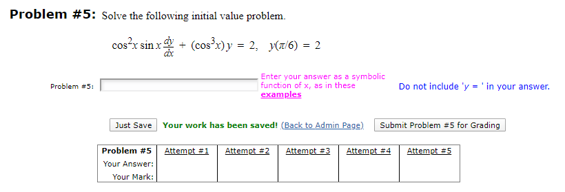 Solved Problem #5: Solve the following initial value | Chegg.com