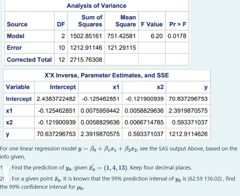 Solved Analysis of Variance Source DF Sum of Squares Mean | Chegg.com