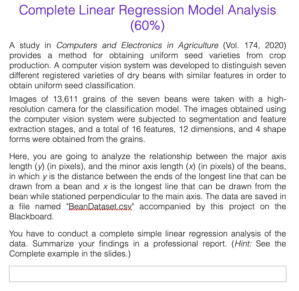 Complete Linear Regression Model Analysis (60%) A | Chegg.com