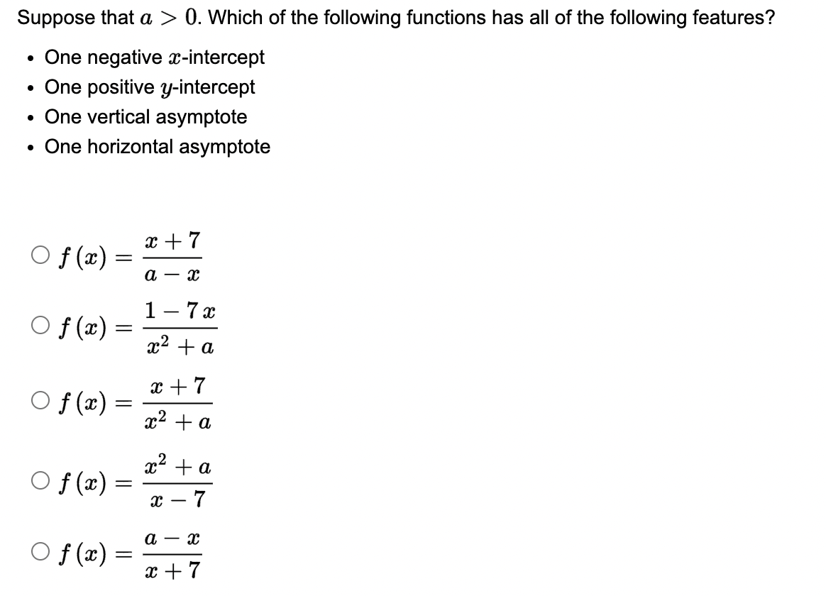 Solved Suppose that a>0. Which of the following functions | Chegg.com