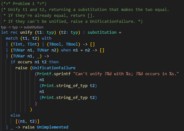 Solved The file unify. m1 contains code to unify two types, | Chegg.com