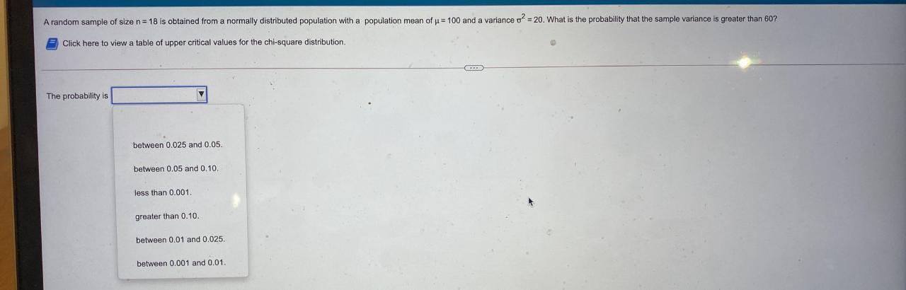 Solved A random sample of size n=18 is obtained from a | Chegg.com