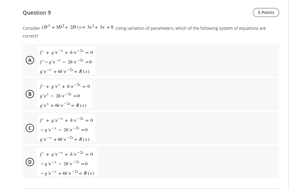 Solved Question 9 ( spoints) Consider (D3 + 3D + 2D)y= 3x2 + | Chegg.com